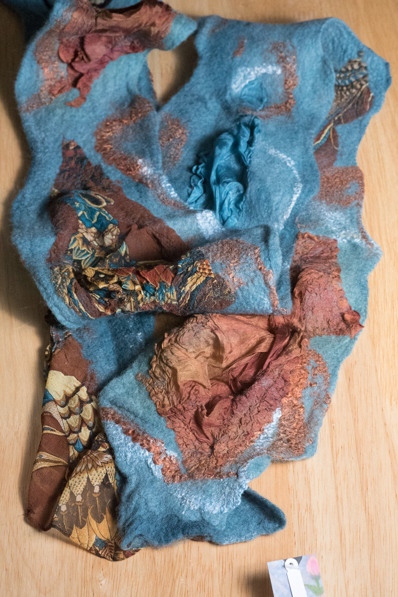 Handmade nuno felted collage scarfs by Melinda LaBarge
