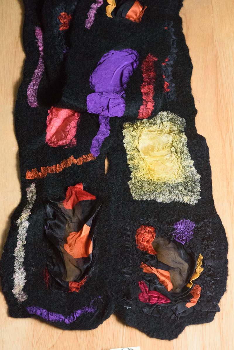 Handmade nuno felted collage scarfs by Melinda LaBarge