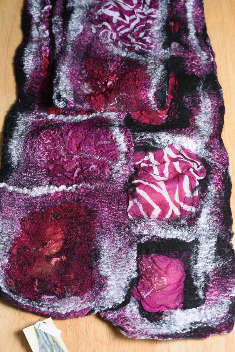 Handmade nuno felted collage scarfs by Melinda LaBarge