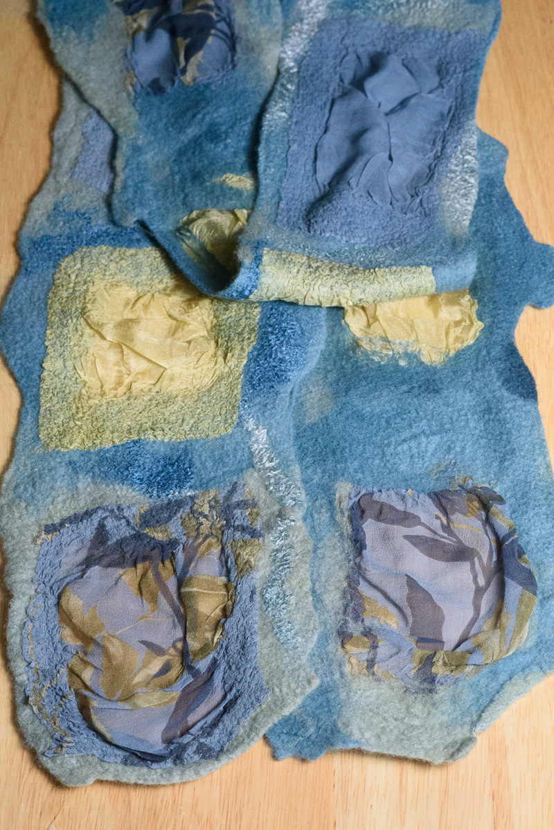 Handmade nuno felted collage scarfs by Melinda LaBarge