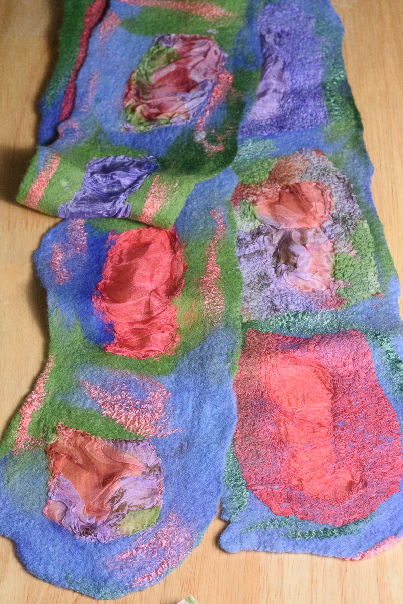 Handmade nuno felted collage scarfs by Melinda LaBarge