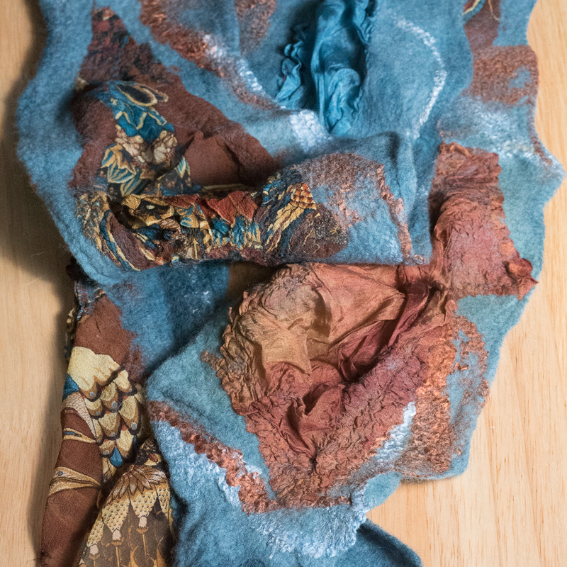 Handmade nuno felted collage scarfs by Melinda LaBarge