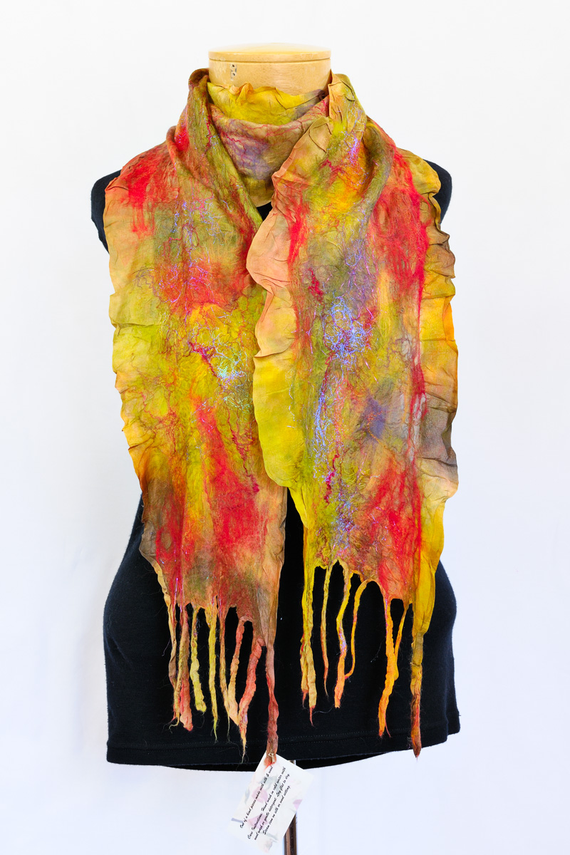 Handmade nuno felted colorwash scarfs by Melinda LaBarge