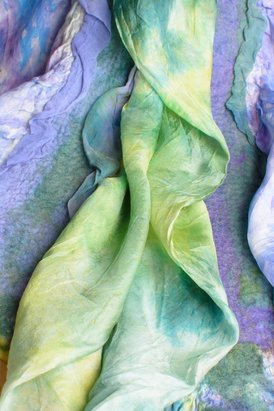 Handmade nuno felted colorwash scarfs by Melinda LaBarge