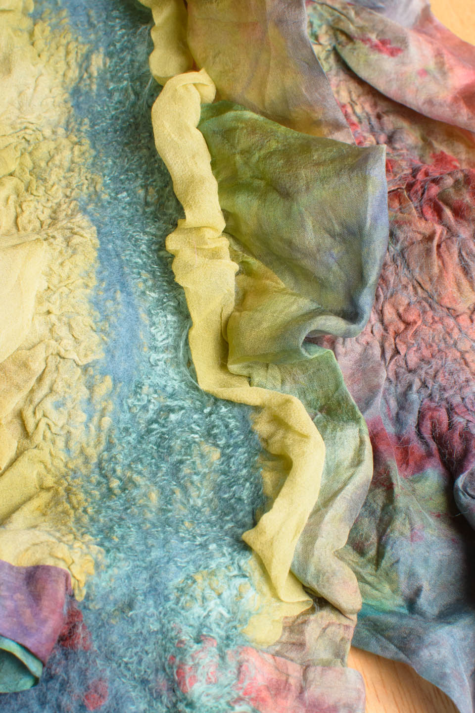 Handmade nuno felted colorwash scarfs by Melinda LaBarge