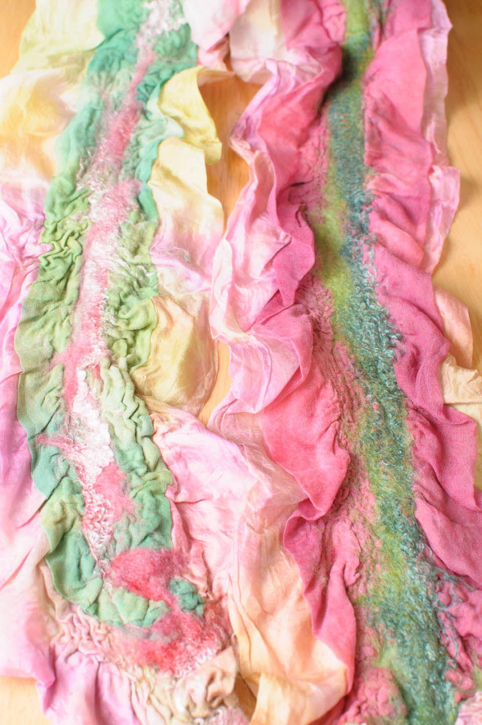 Handmade nuno felted colorwash scarfs by Melinda LaBarge