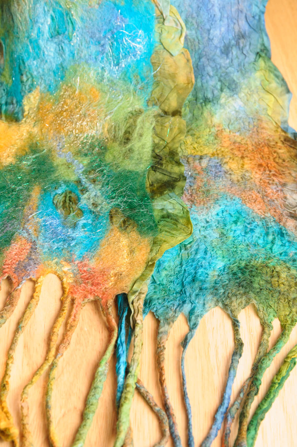 Handmade nuno felted colorwash scarfs by Melinda LaBarge