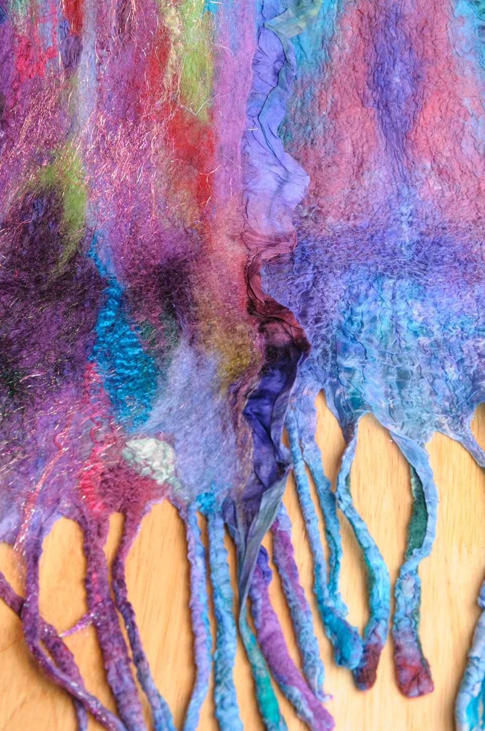 Handmade nuno felted colorwash scarfs by Melinda LaBarge
