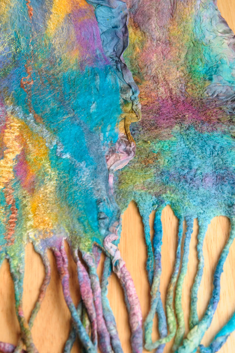 Handmade nuno felted colorwash scarfs by Melinda LaBarge