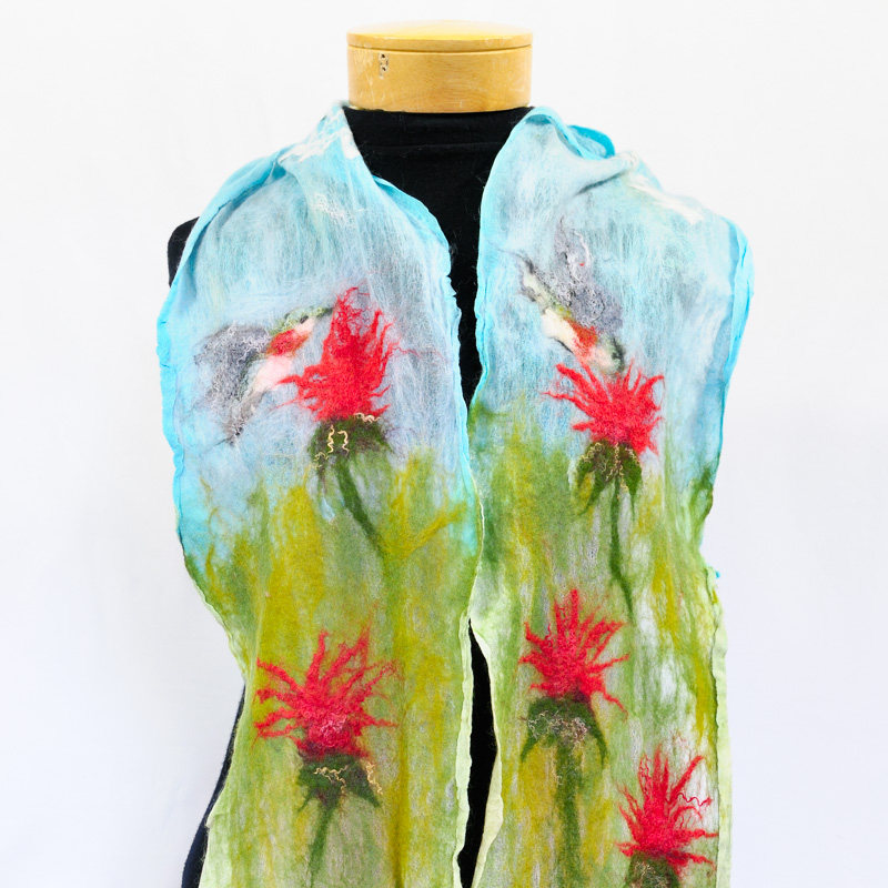Handmade nuno felted floral scarfs by Melinda LaBarge
