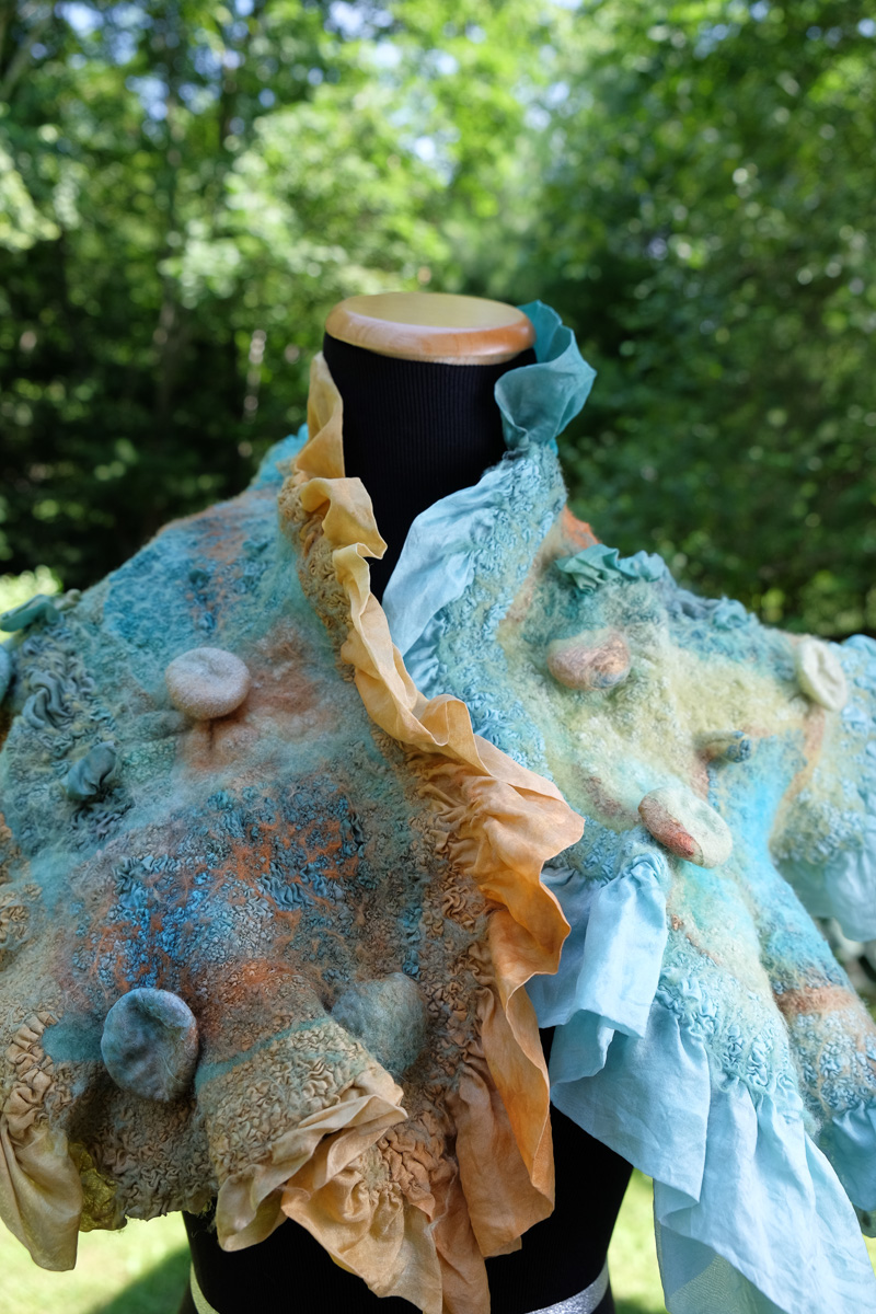 Handmade nuno felted shibori scarfs by Melinda LaBarge