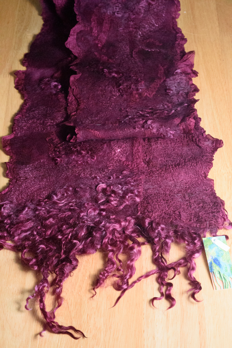 Handmade nuno felted wool locks scarfs by Melinda LaBarge